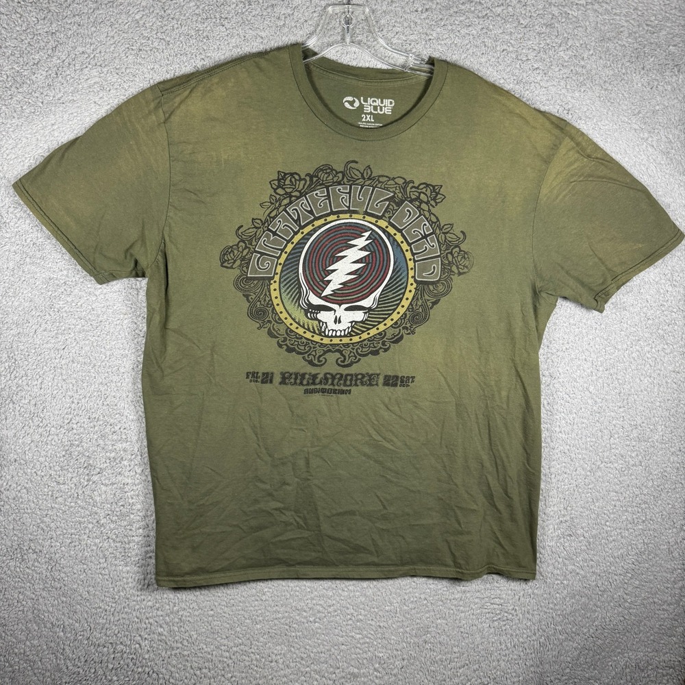 Liquid Blue Grateful Dead Fillmore Auditorium Graphic T-Shirt Olive Green 2XL 09